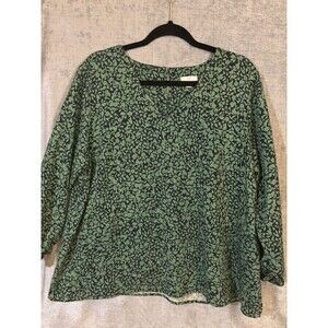J JILL WOMENS SIZE LARGE GRASS GREEN BOAT NECK FLORAL EVERDAY BLOUSE